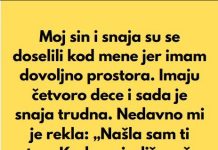 Sin i snaha su se doselili u moju kucu, jer imam mnogo prostora, a sada mi je snaha rekla da mi je nasla sobu da iznajme mi…”